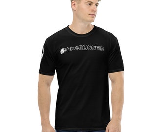 May include: Black t-shirt with a white skull and the text "shineRUNNER" printed on the front.