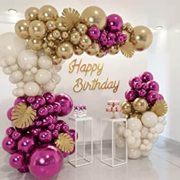 Chrome Fuchsia and Gold Balloon Garland DIY Kit Valentine Theme