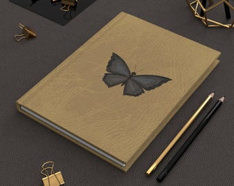 Cuaderno Mariposa Negra / Cuaderno de tapa dura mate, ilustración minimalista de la naturaleza
