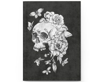 Cuaderno con calavera floral / Cuaderno de tapa dura mate, esqueleto botánico gótico