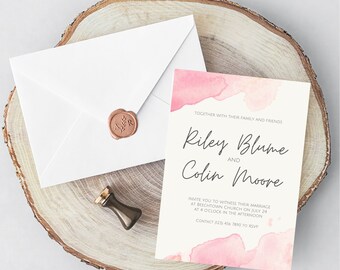 Pink Watercolor Wedding Invitation 4 x 6 inch