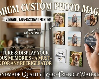 Custom Photo Magnets, Personalized Magnet, Square 2x2 or Round 58mm, Fridge Magnet Gift, Family Photo Keepsake, Wedding Favor
