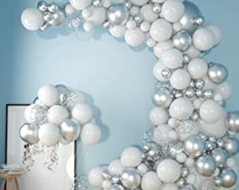 White and Silver Balloon Arch Kit Birthday Party Decorations | Wedding | Baby Shower | Bridal Shower Balloons Garland Set