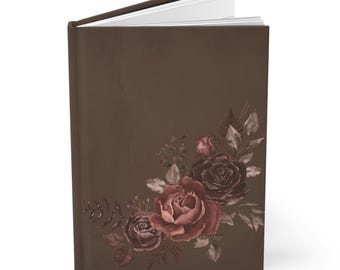 Cuaderno/Diario vintage con rosas marrones y diseño floral de tapa dura.