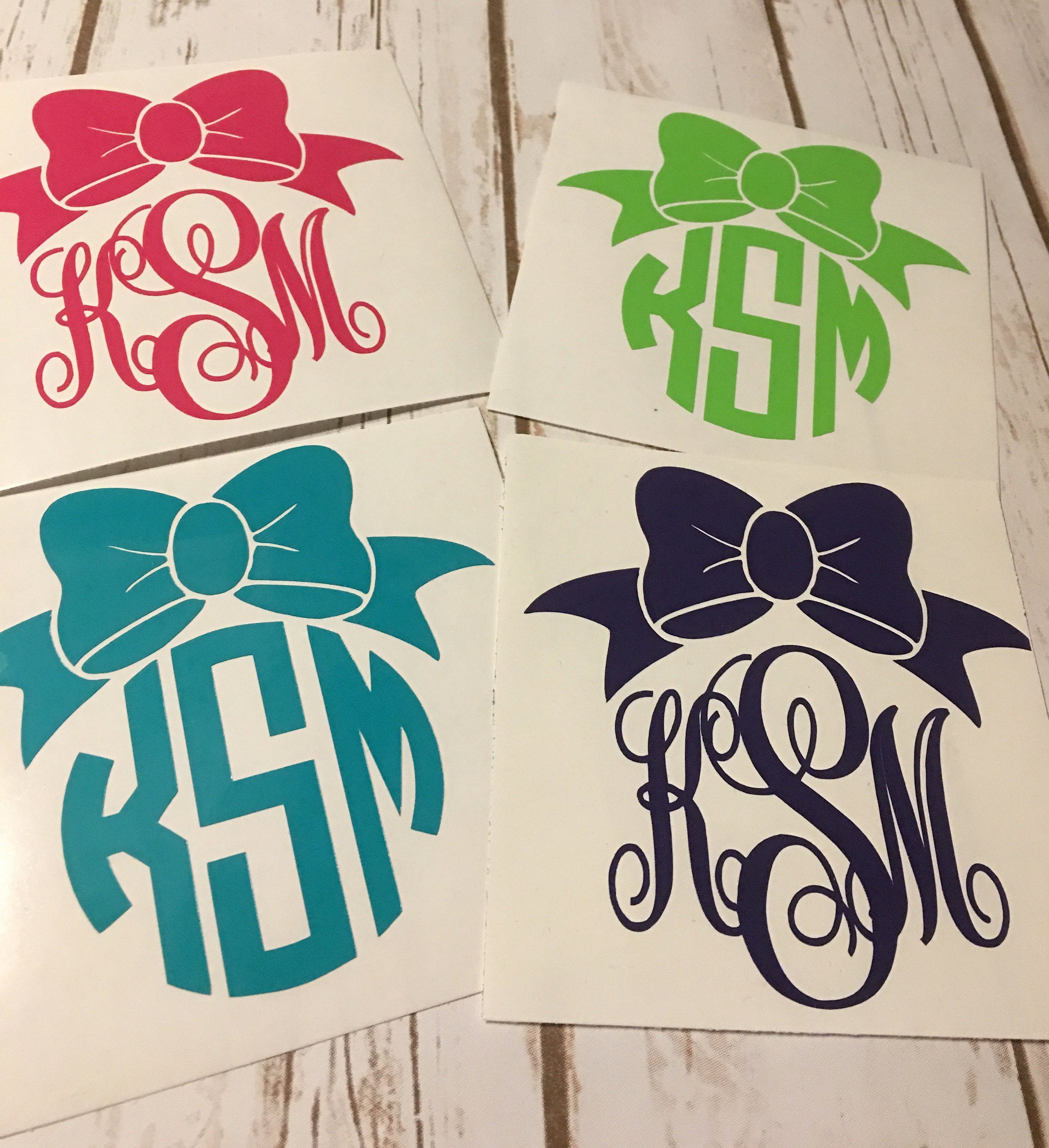 Bow Monogram Decal Monogram Decals Vinyl Personalized - Etsy