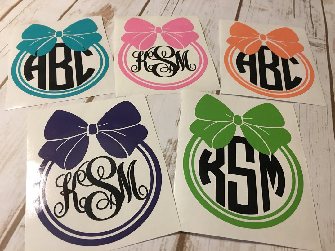 Bow Circle Monogram Monogram Decals Vinyl Personalized - Etsy