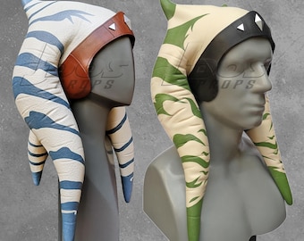 Togruta Latex Lekku + Diadema de cuero (estilo Ahsoka Mandalorian) - Réplica de utilería Disfraz de Star Wars Tocado Montral