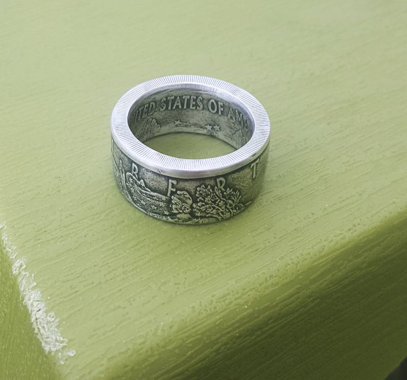 Wide band Silver Eagle coin ring