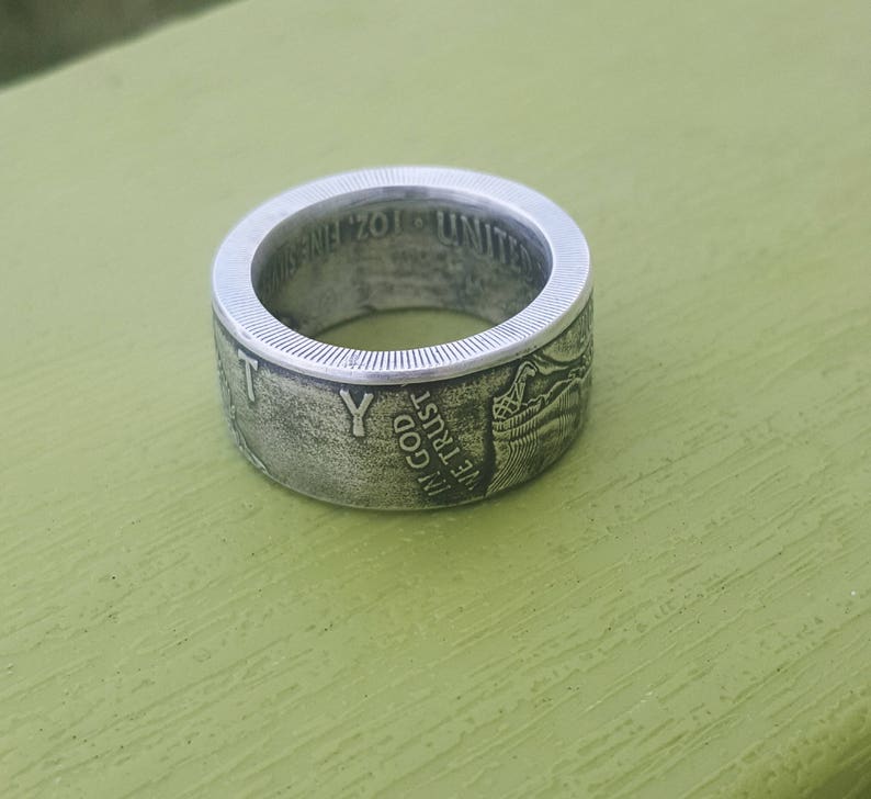 Wide band Silver Eagle coin ring