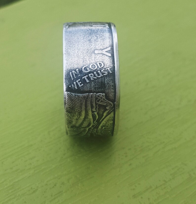 Wide band Silver Eagle coin ring