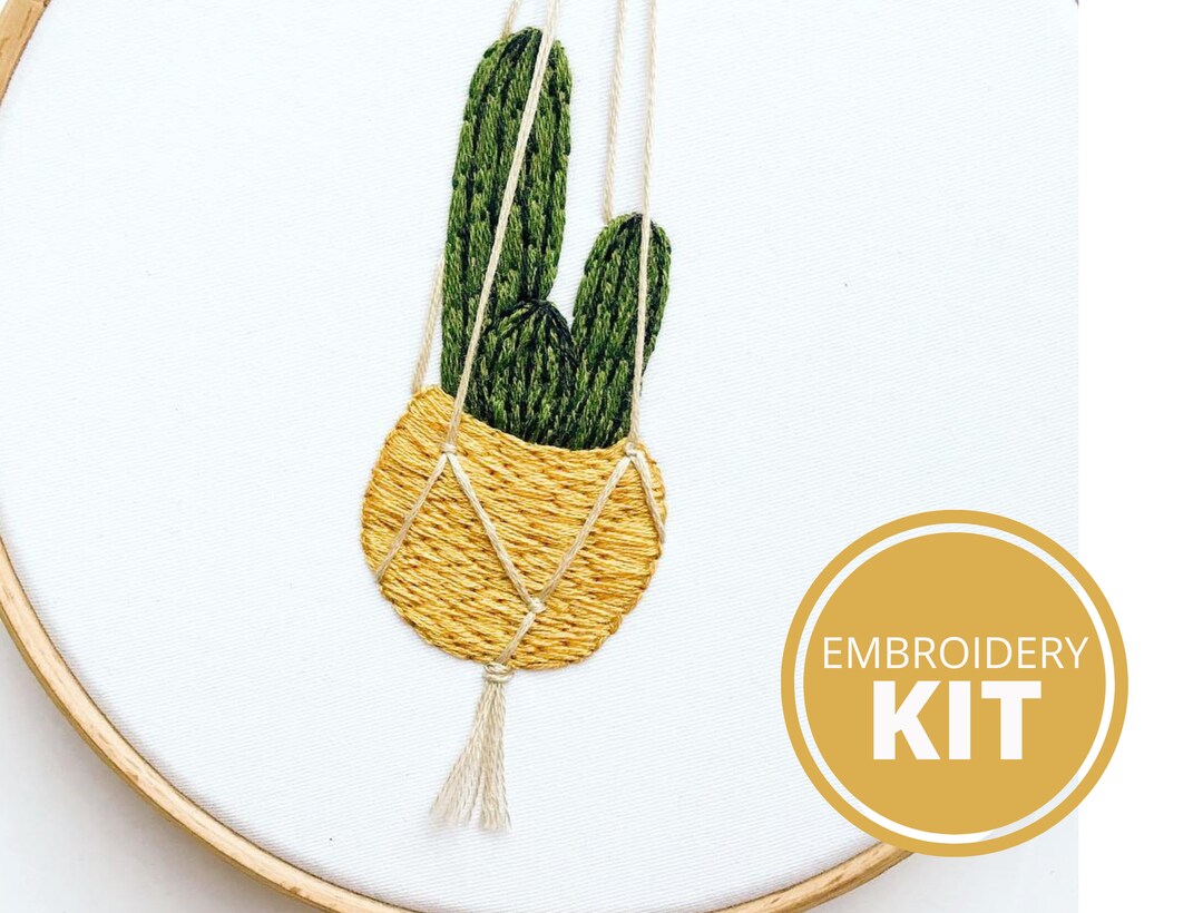 Macrame Cactus Basket Embroidery Kit, DIY Embroidery Kit With Pattern ...