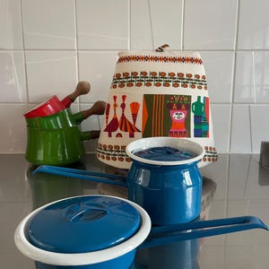 Emaille pannen vintage jaren 60 Petrol blauw Zeldzaam