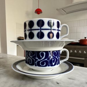 Mosa Maastricht Holland Blue and White set Cup and Saucers vintage 1970s