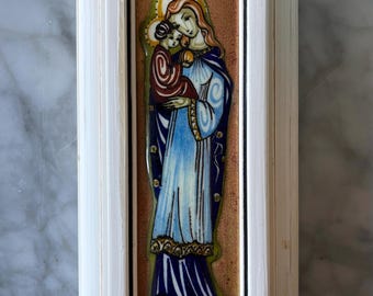 Madonna Maria met soort Atelier Wolterman emaillekunst koper Johan Frederiks jaren 60
