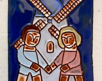 Tegeltje Aardewerk Henk Potters Pottenbakkers Oisterwijk Echtpaar Molen Jaren 70 Keramiek Vintage Dutch