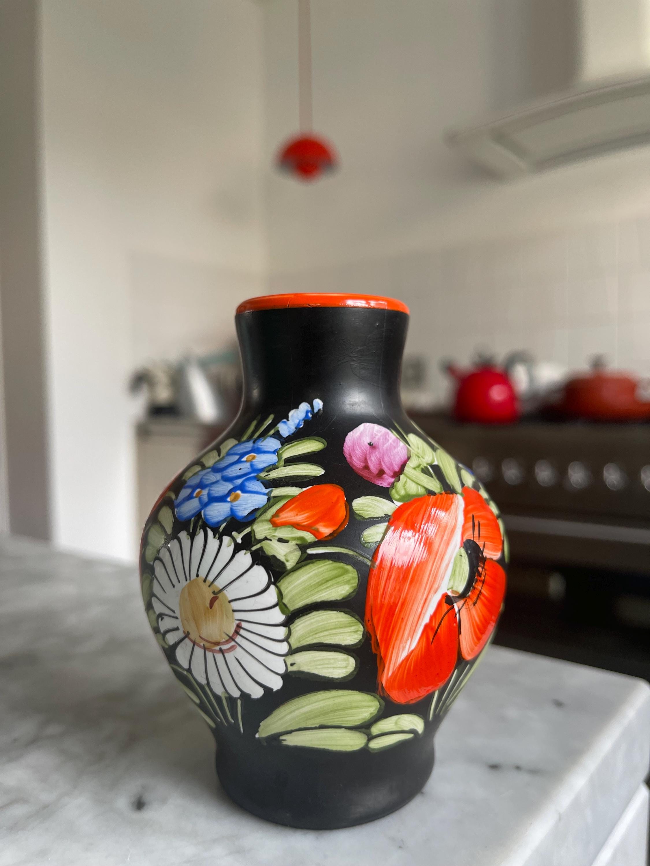 手描きのホドスカ陶器花瓶 ヴィンテージ 花柄 60年代 チェコ共和国