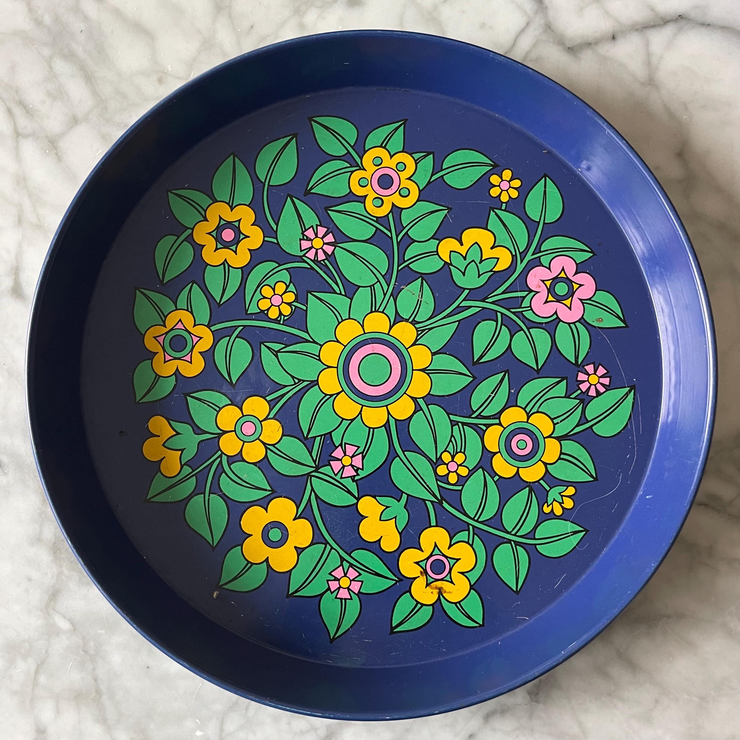 Pat Albeck Design Floral Serving Tray Tin Vintage Seventies Flower