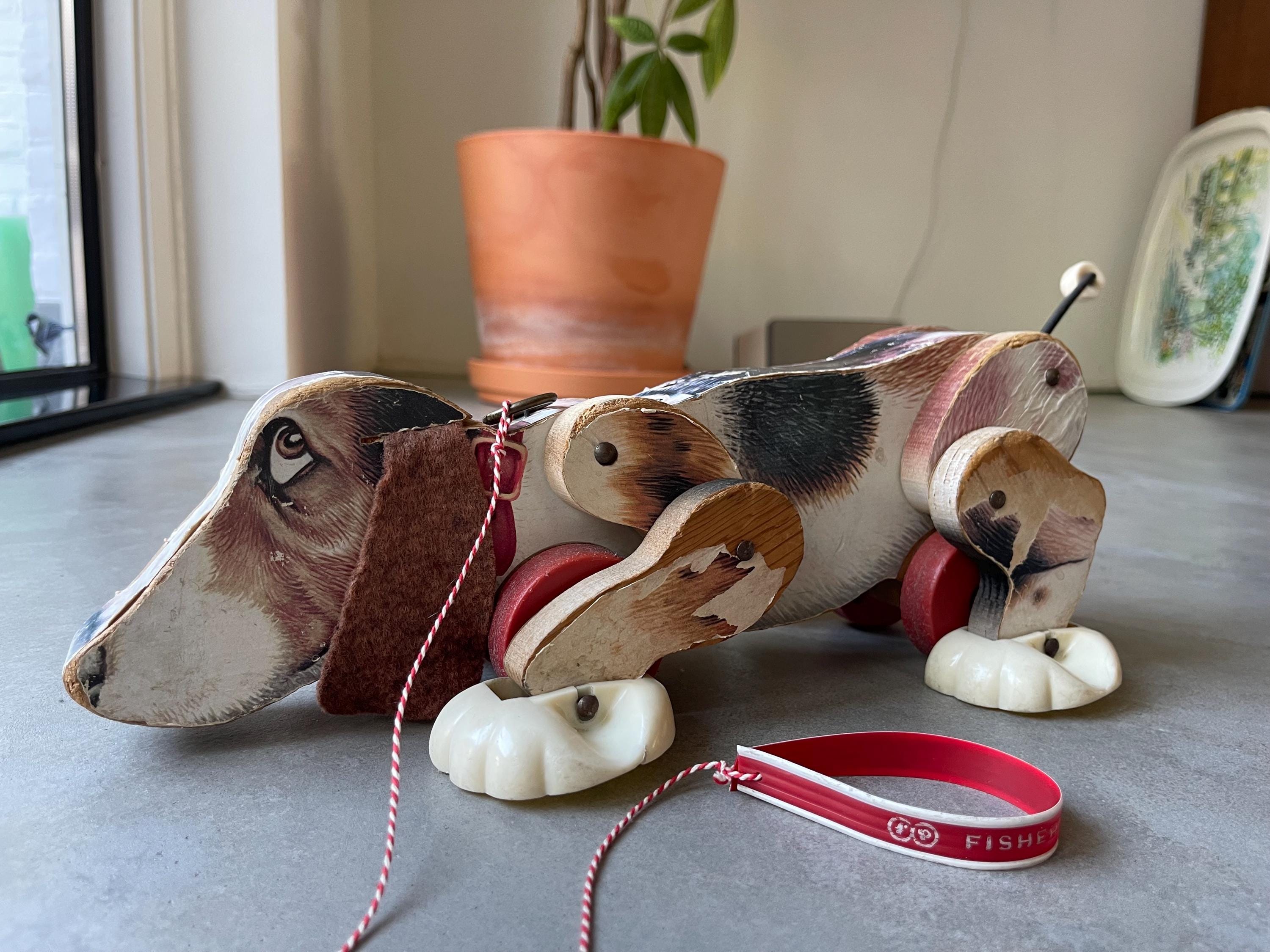 Fisher Price Snoopy Basset Hound Houten Trekspeelgoed 1961 Vintage