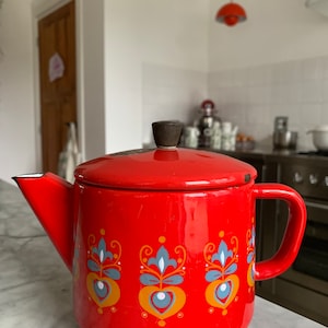 Theepot theeketel Grand&#39;Mere France emaille emaille vintage rood