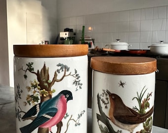 Portmeirion Birds of Britain Design Susan Williams-Ellis Storage Jar Canister Set Bullfinch Robin Vintage 1978