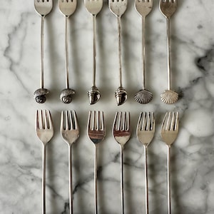 Vintage verzilverde vorkjes gebaksvorkjes schelpjes från Shell 12 st