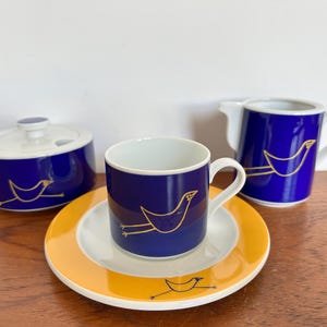 Arzberg Sieger Design Kult Flugobjekt David Palterer 1990er Jahre Milch & Zucker Sahnetasse mit Untertasse Set