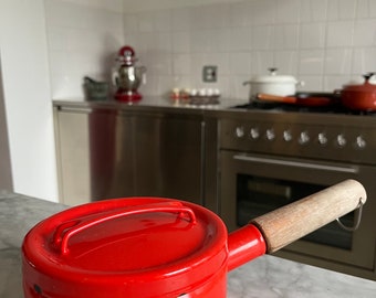 Seppo Mallat Finel Arabia Finland pan vintage jaren 60 rood Emaille Emaille Mid Century