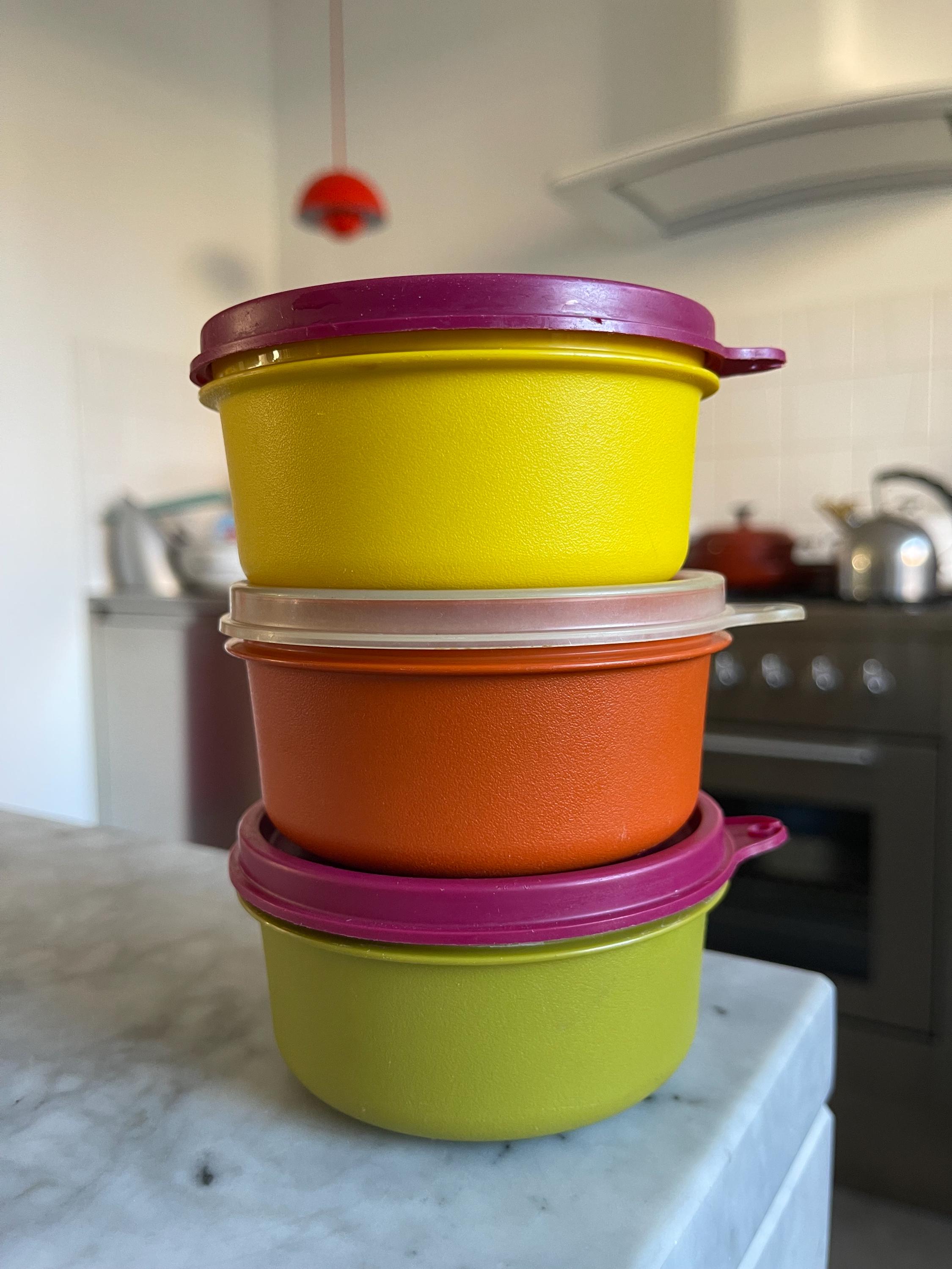 Tupperware-set Stapelbaar 1321 Vintage Jaren 70 Geel Groen Oranje