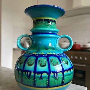 Flora Gouda Faenza Pauwenvaas Hollands Keramiek Bord Azuurblauw Turkos Blauw Vintage 727 Zeldzaam