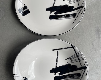 SANGO Larry Laslo Collection kalligrafie saladebord en bordje ovale set van 2 vintage