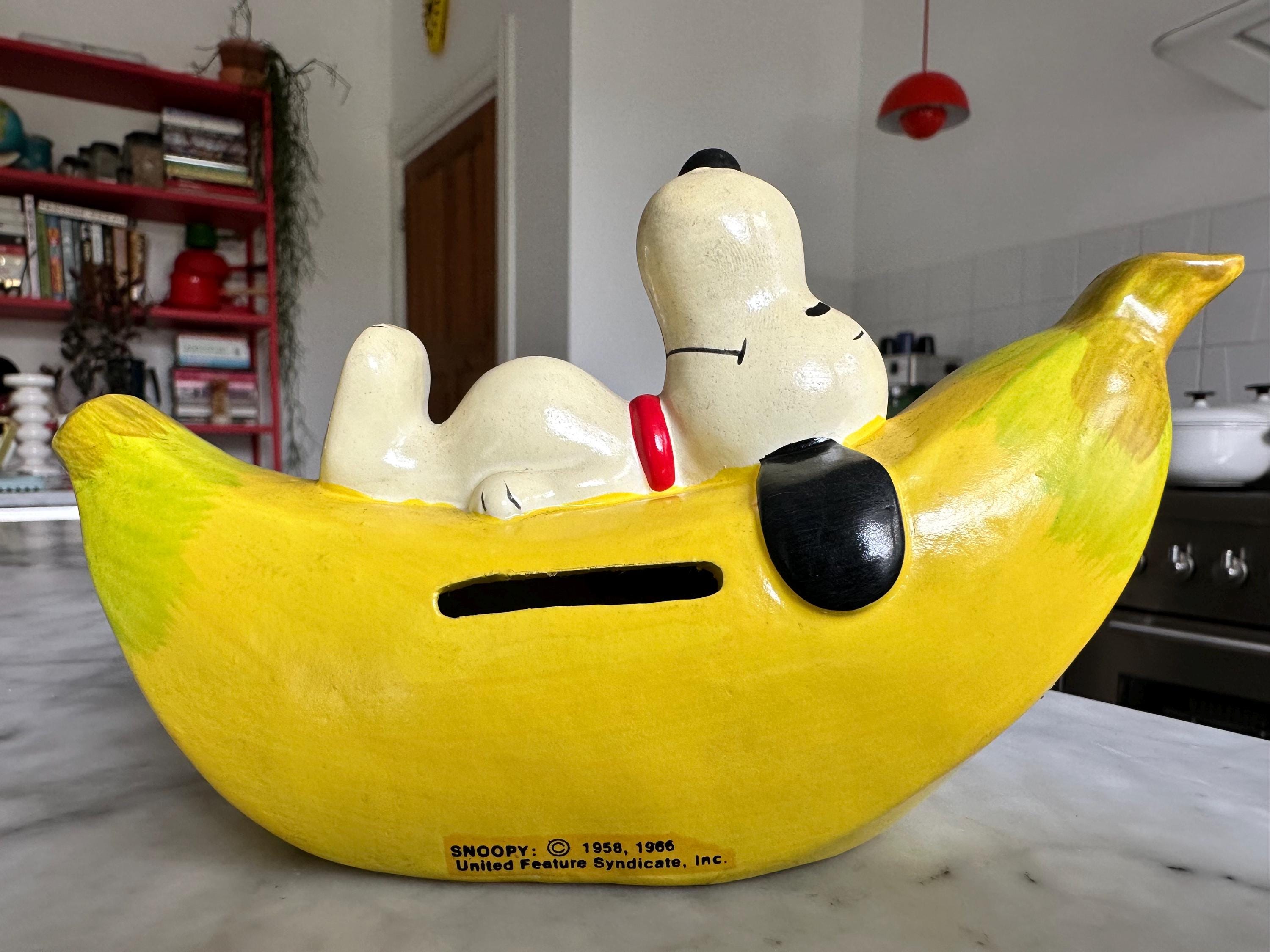 Vintage Peanuts Snoopy Ceramic Banana Coin Bank 1966 - Etsy
