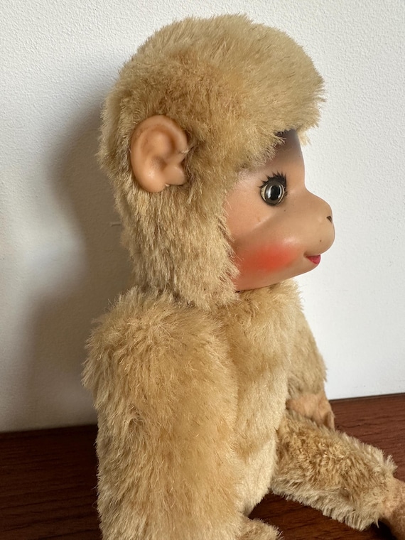 Vintage Schuco Toy Mohair Monkey 1960's Jointed Plastic Face 28 Cm