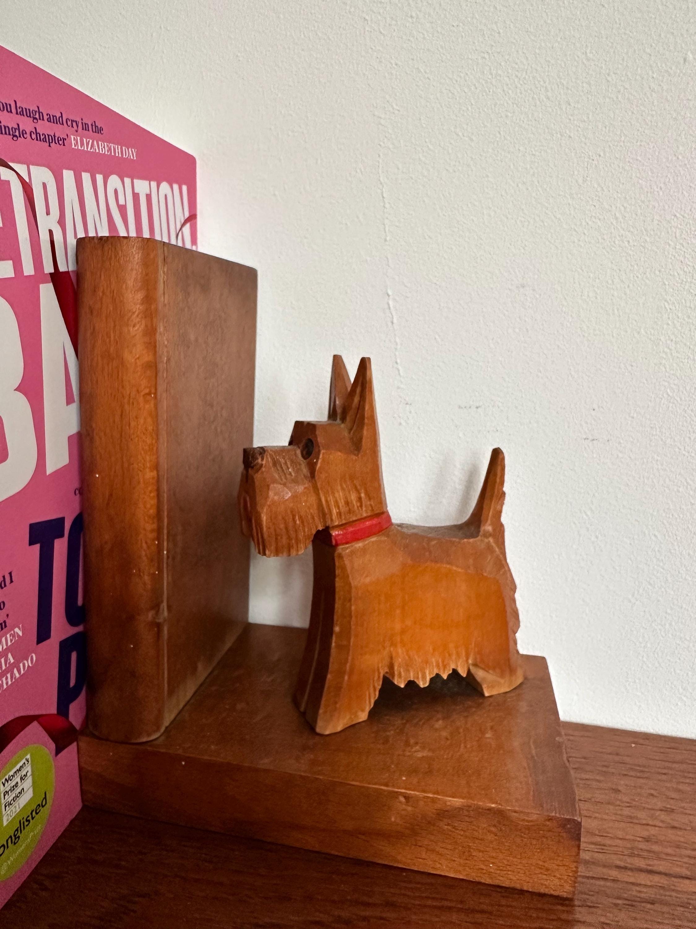 Chien En Bois Vintage - Brosse à Chaussure Et Serre-livres - Déco Rétro