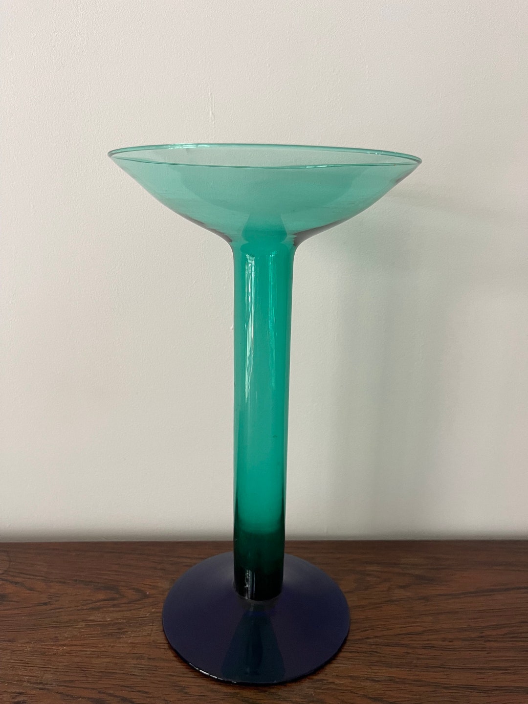 Vaas Memphis Stijl Glas Vintage Blauw Groen - Etsy