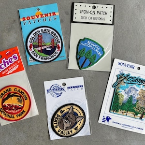 Set of 5 Souvenir Travel Patches Sequoia Death Valley Yosemite Golden Gate Grand Canyon 90s Vintage