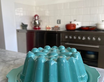 Puddingvorm keramiek jaren 60 antiek blauw groen olandese