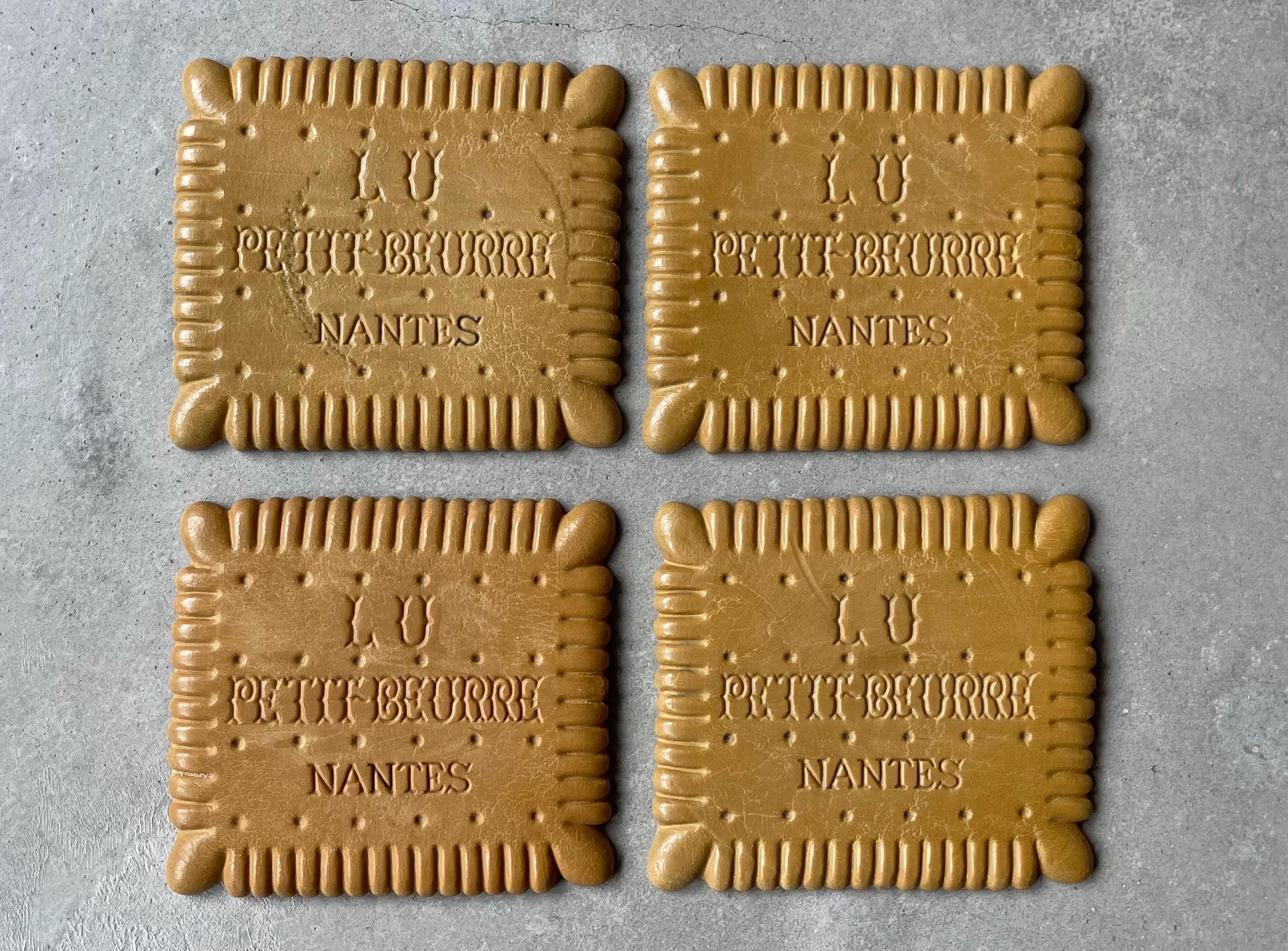 Rare Set of 4 LU PETIT-BEURRE Nantes Biscuit Rubber Coasters Made