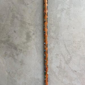 Vintage houten wandelstok met 28 Oostenrijkse badges, medaillons, metalen hertenkop Wanderstock-souvenir