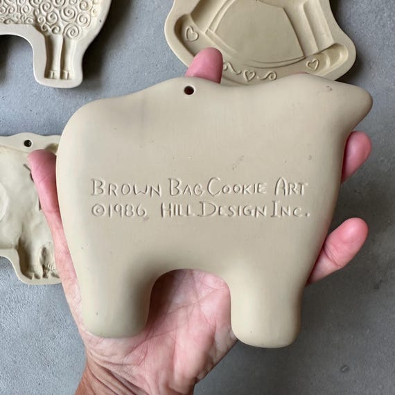 Brown Bag Cookie Art Stoneware Lucy Natkiel Set of 4 Mold Sheep