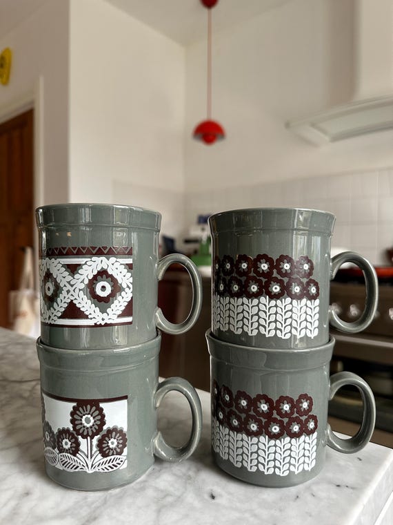 Staffordshire Potteries England Mary Quant Set of 4 Mugs Vintage