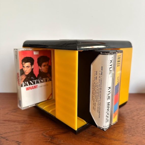 Vintage Cassette Carousel Yellow Black Audio Tape Storage 1970s