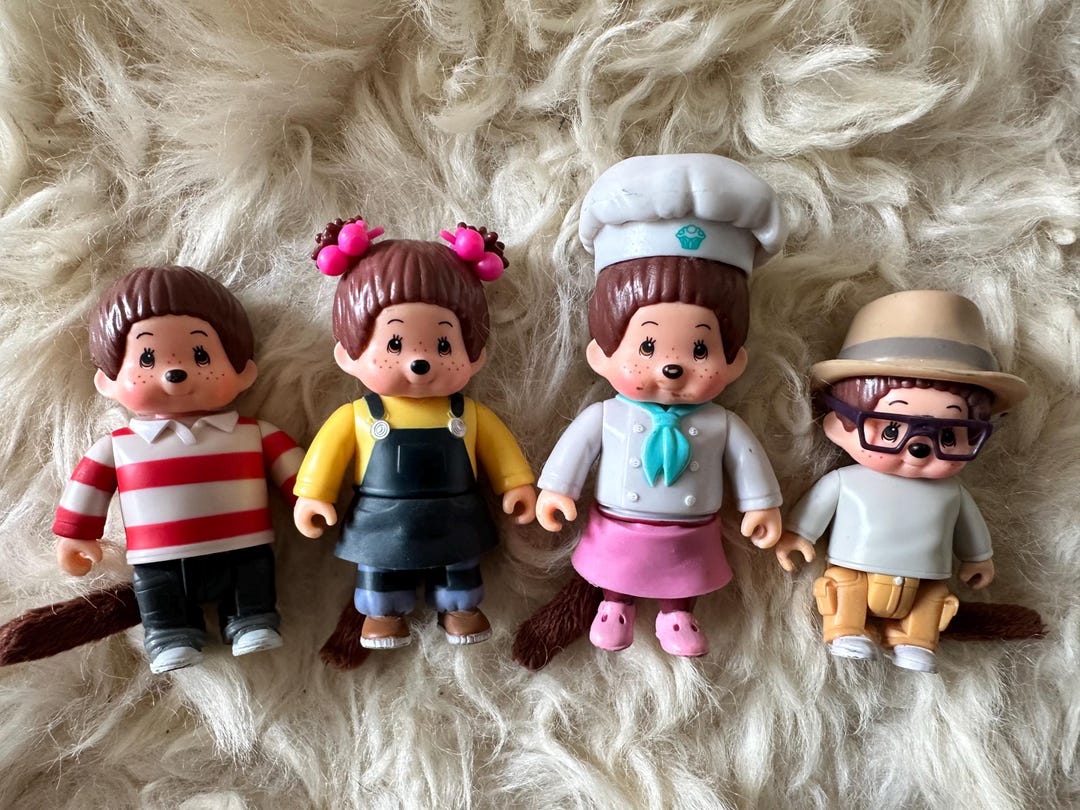Hiipper monchchichi (4点セット) Monchhichi-set Van 4 Miniaturen Van Apen - Etsy