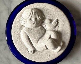 Vintage Marbell Stone Art Belgium Figurine Baby Carved Stone