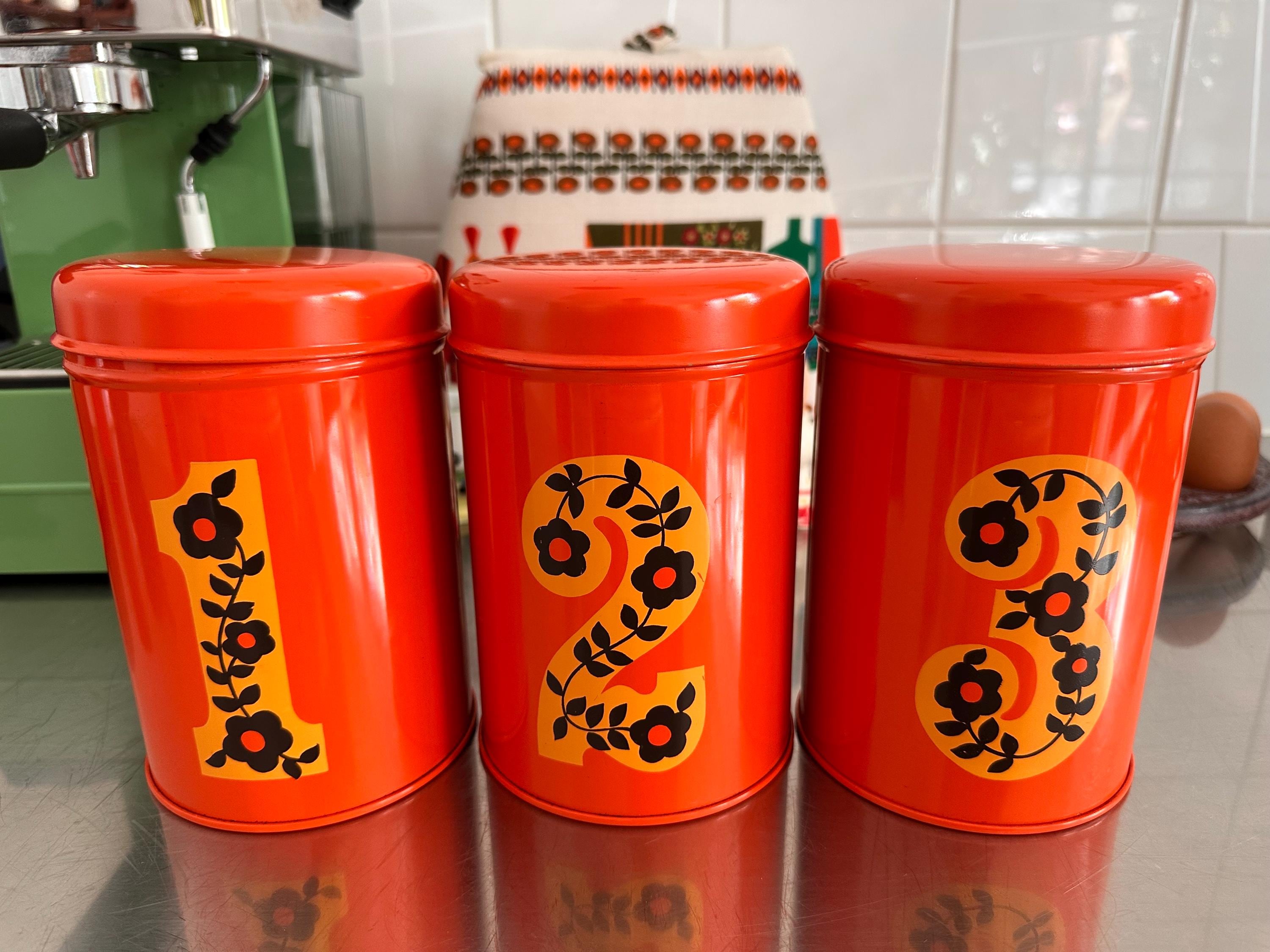 Brabantia ブレッドビン レトロ フラワー柄　朱色 Vintage Brabantia - Etsy