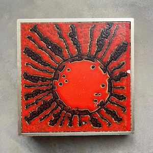 Vintage deurknop handvat Abstract Sun Sunburst emaille brutalist jaren zeventig geëmailleerd aluminium
