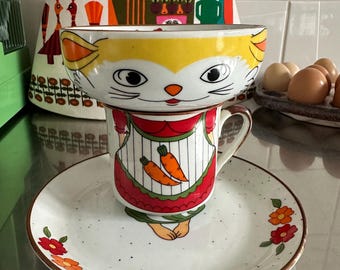 Zestaw ceramiczny Bunny Stacking Set z talerzem, miską i kubkiem, lata 70.