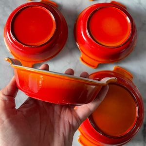 Gietijzeren ovenschaaltjes set van 4 vintage oranje Crème brûlée Gratin