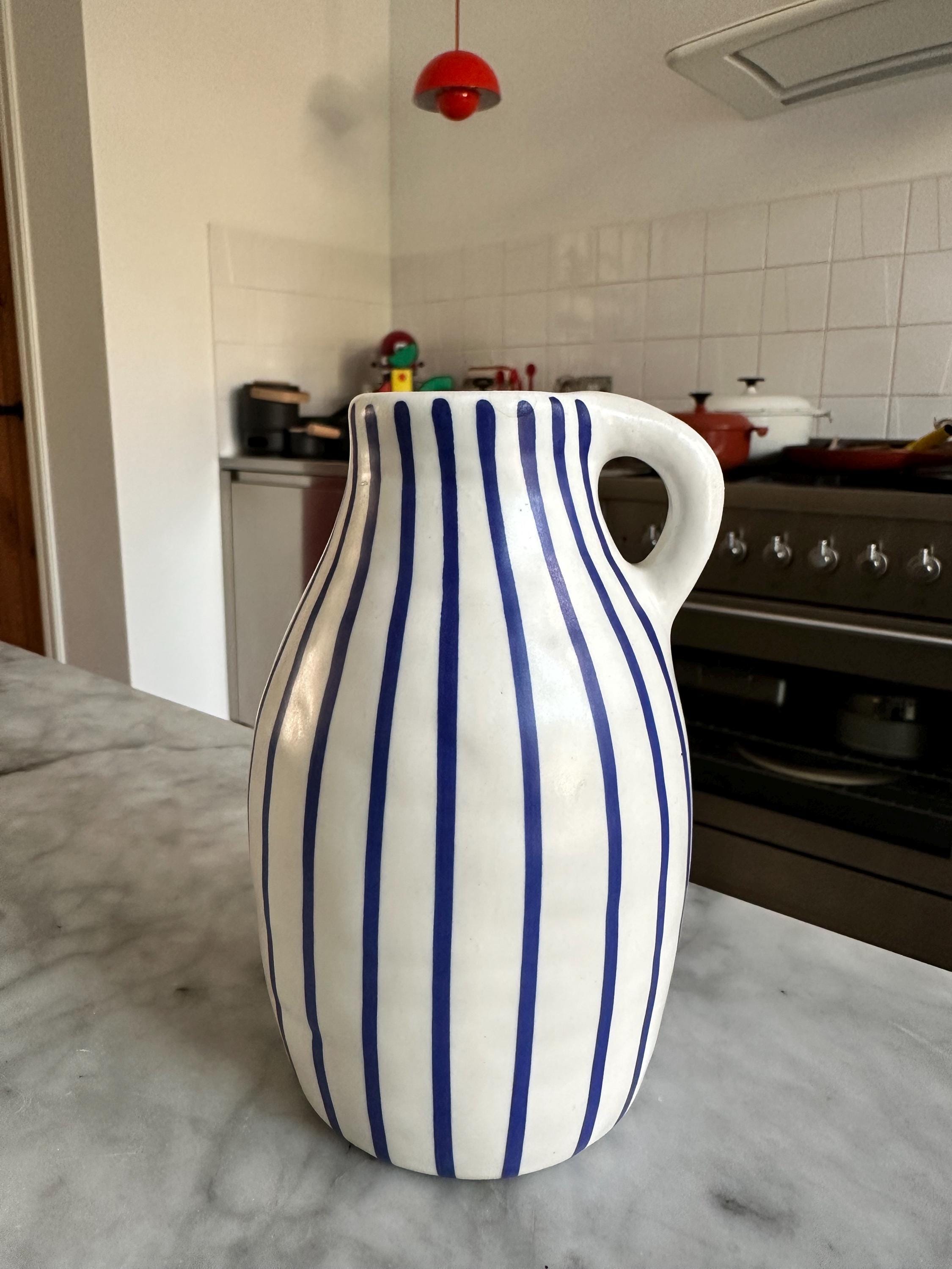 IKEA Small Ceramic Vase White Blue Stripes - Etsy