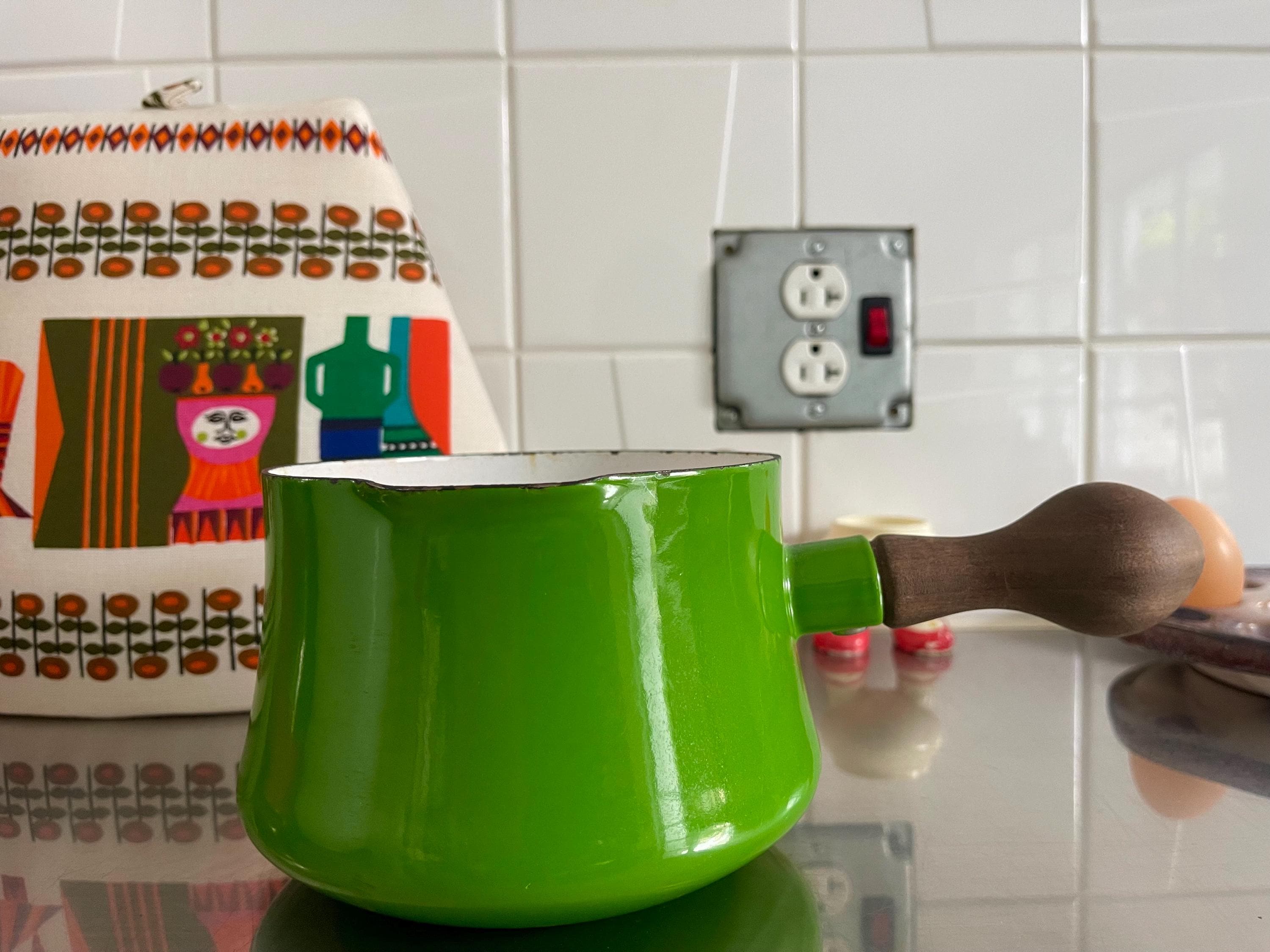 ビンテージ グリーンオパール バター&クッキージャー Vintage BIG Butterwarmer Saucepan Dansk Enamelware by Jens