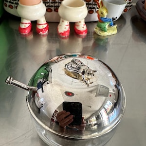 銀メッキガラス製ハチミツポットジャー（蜂とスプーン付き）ヴィンテージ